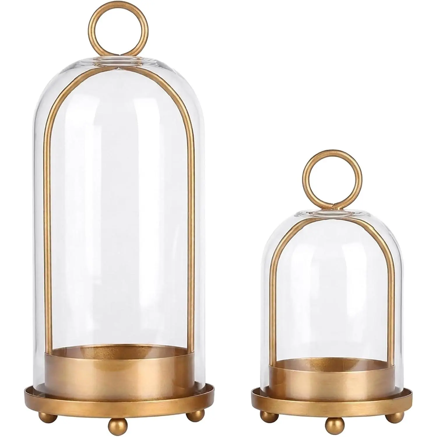 Set of 2 Hurricane Glass Candle Holders,5"&4" Vintage Metal Candle Holder| Candlestick Holders for Pillar Candles, Plants, Home Decor,Table Centerpiece,( 2, Brass-Colored, Large & Small)