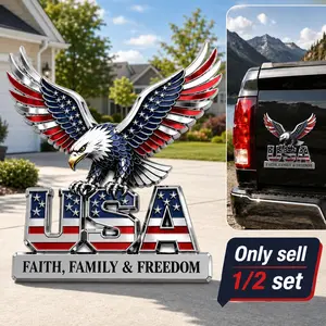1/2set Eagle Metal Car Emblem Patriotic Flag Style Embossed Adhesive Badge Faith Family Freedom Vehicle Exterior Decor For Truck SUV Car Motorcycle Accessories