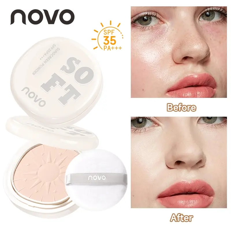 SPF35 Sunscreen Setting Pressed Powder With Flocking Puff Fine Texture Oil Control Matte Finish 2 In 1 Makeup Setting Sun Protection For Touch Up