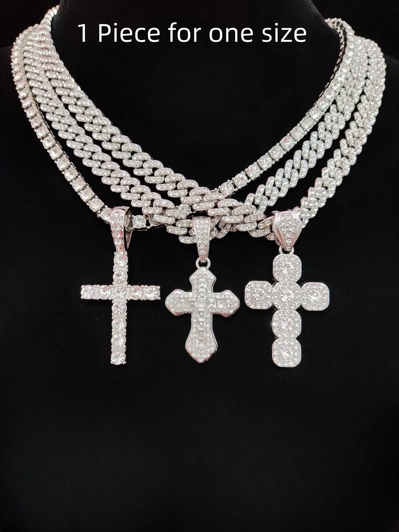 Rhinestone Cross Pendant Necklace for Men & Women, Couple Things, Necklace, Jewelry for Party, Accessories As Gift for Boyfriend & Girlfriend, Cuban Cross Chain Necklace