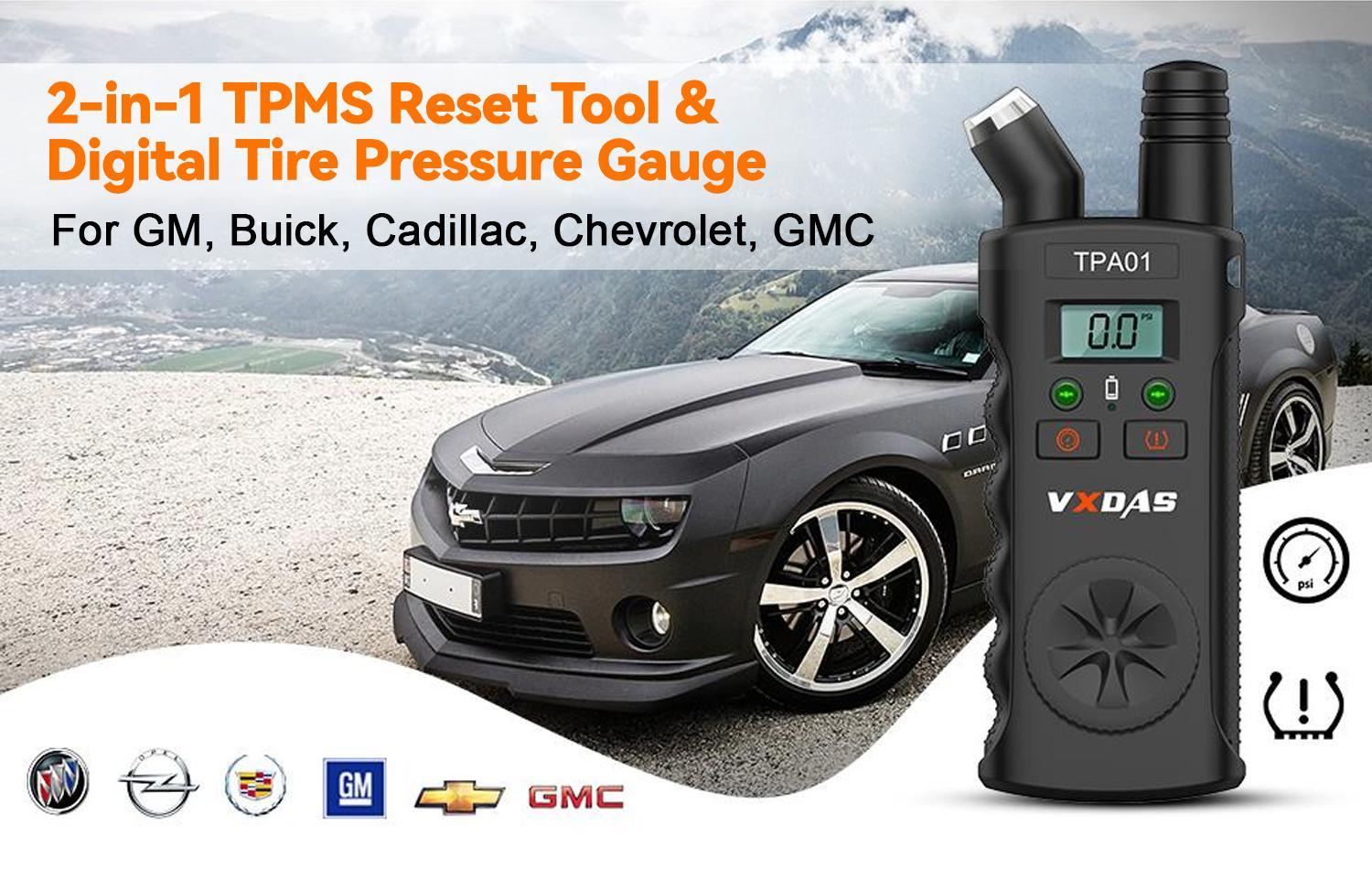 [For GM]VXDAS TPA01 2-in-1: GM TPMS Relearn Tool + 150 PSI Digital Tire Pressure Gauge | Professional Tire Sensor Reset for Chevy, Buick, GMC & Cadillac
