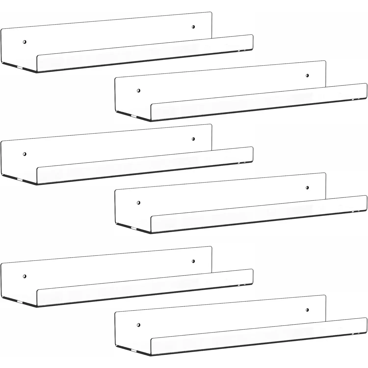 6 Pack Clear  Shelves for Wall with Adhesive,15 Inch No Drill Floating Shelves for Bathroom,Bedroom,Renter Friendly, Room Bookshelf,Wall Display Shelf for , Pop,Figurine,Perfume
