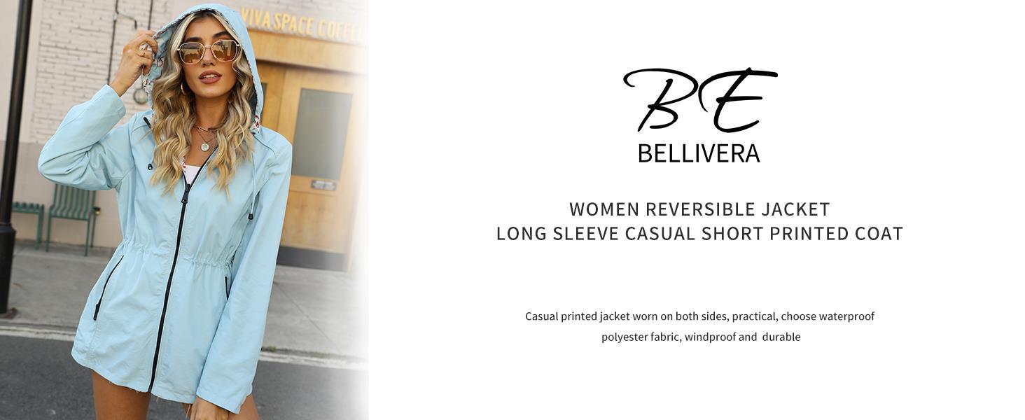 Women Reversible Lightweight Jacket Casual Windbreaker Outerwear Waterproof Outdoor Printed Raincoat