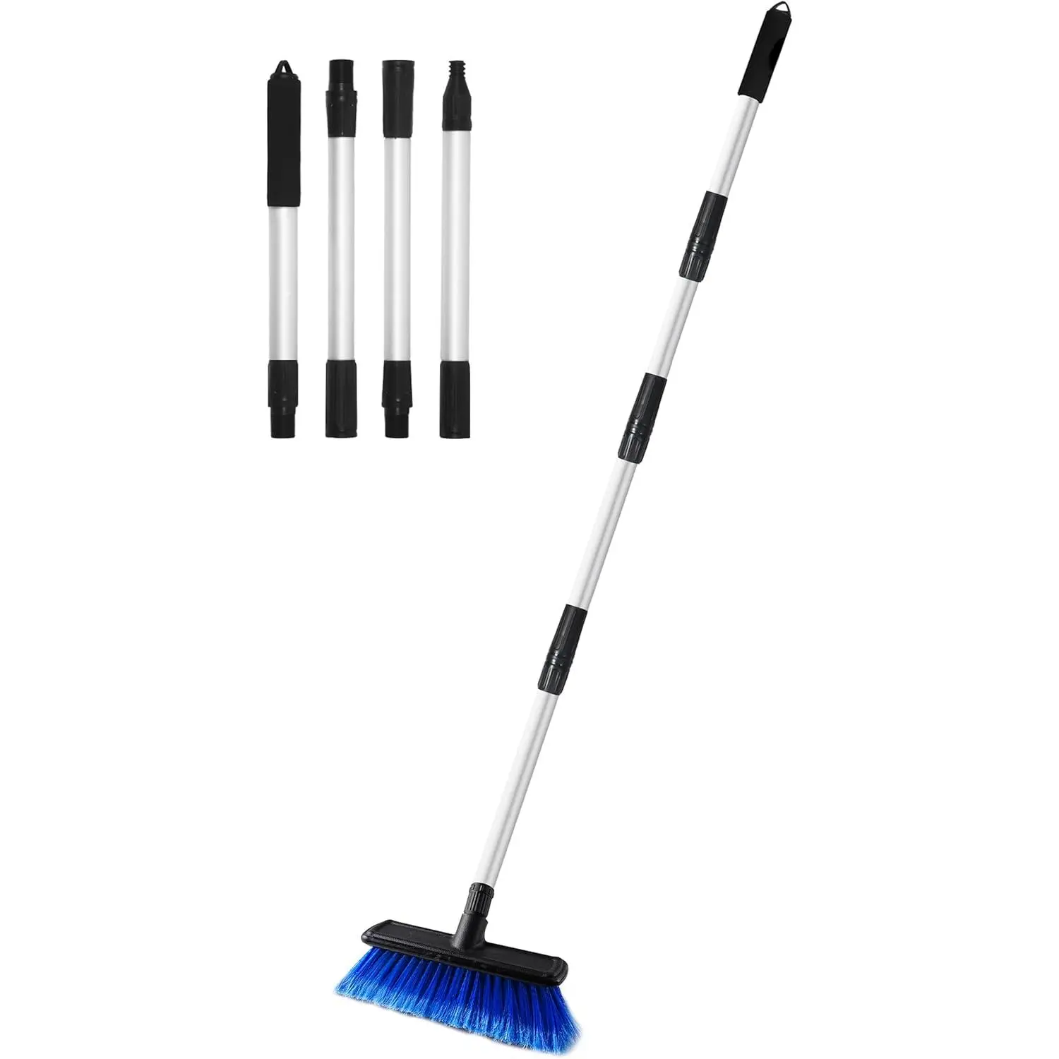 62” Extendable Car Wash Brush Mop with Alloy Threaded Joint, 10” Soft Synthetic Bristle Scrubbing Tool, Scratch-Free Cleaning Supplies for RV/Boat/SUV