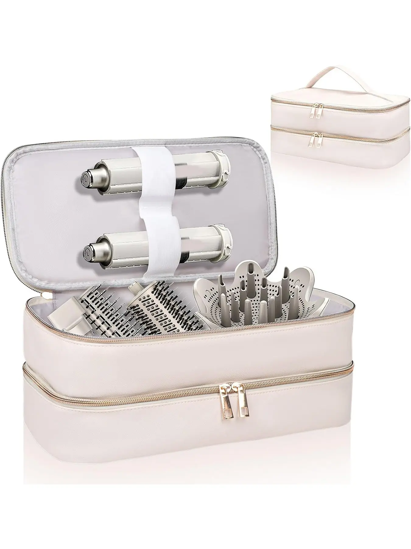 Travel Carrying Case with for Shark Flex Style Flexstyle, Double-Layer Storage Case for Shark SpeedStyle Hair Dryer Attachments, Waterproof PU Leather Organizer Bag for Shark Airwrap Styler, Travel Makeup Bag, Scratch-Resistant Storage Pouch, Double-Layer