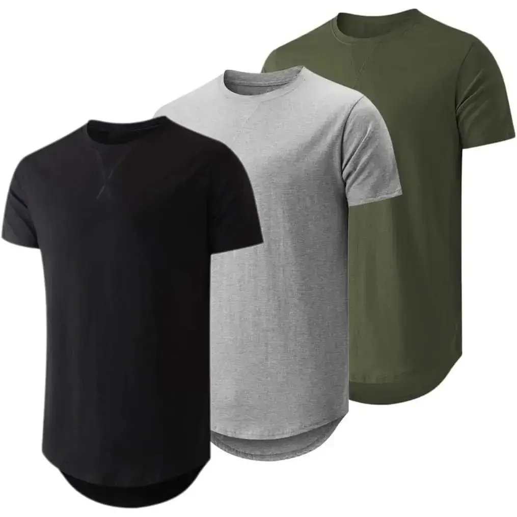 Mens 3 Pack Cotton Hipster Hip Hop Longline Crewneck T-Shirt