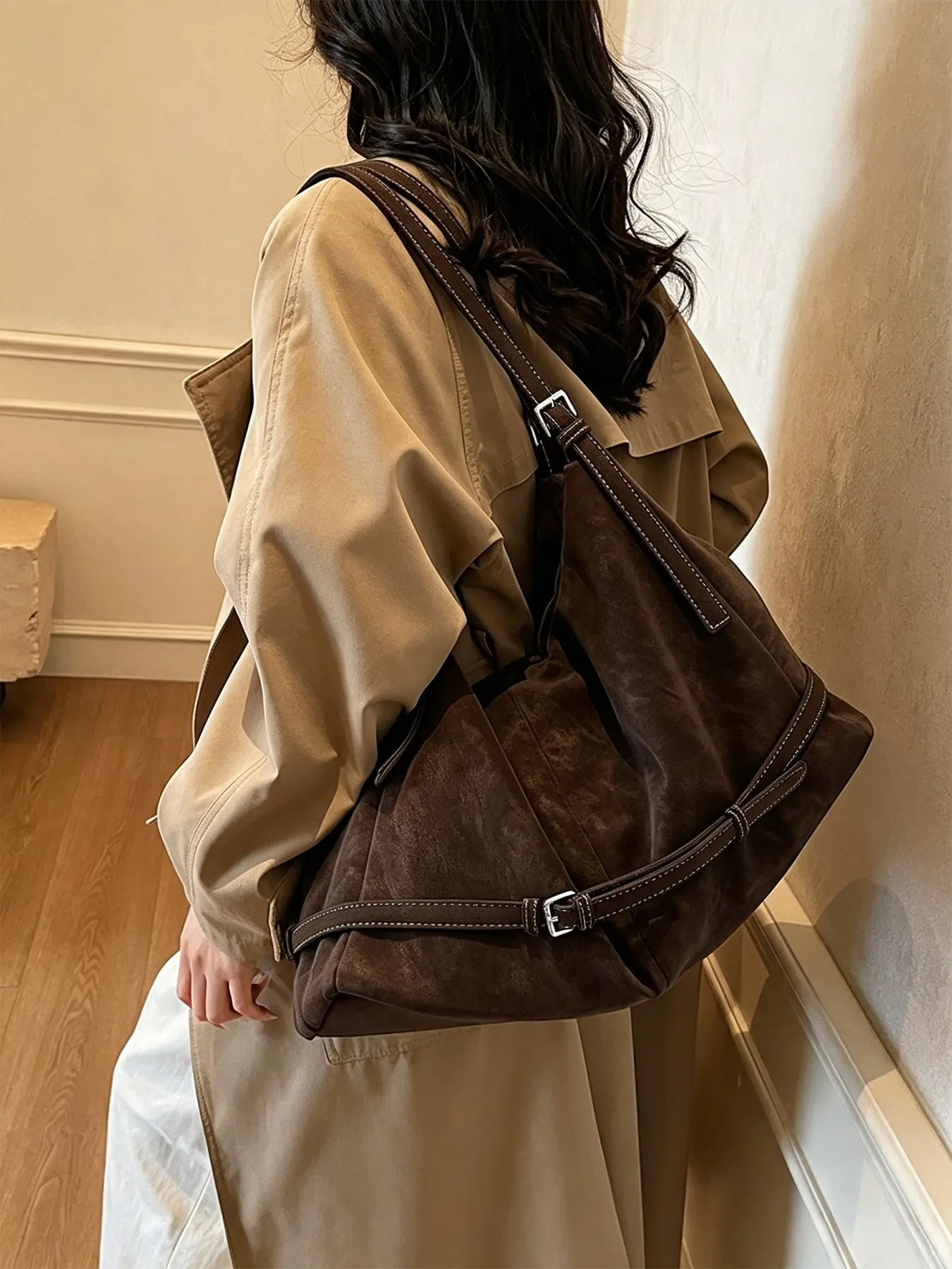 Meadow Suede Velvet Tote Bag for Women, 2026 New Arrival, Minimalist Large Capacity Commuter Bag, Versatile Shoulder Crossbody Bag