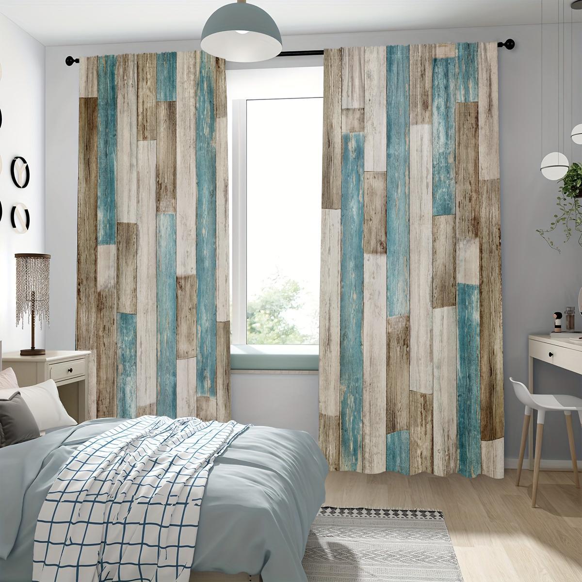 Wood Grain Print Curtain, 2 Counts/set Modern Simple Pole Pocket Hanging Curtain, Home Decoration Curtain, Window Treatment for Home Living Room Bedroom Study Kitchen Dining Room