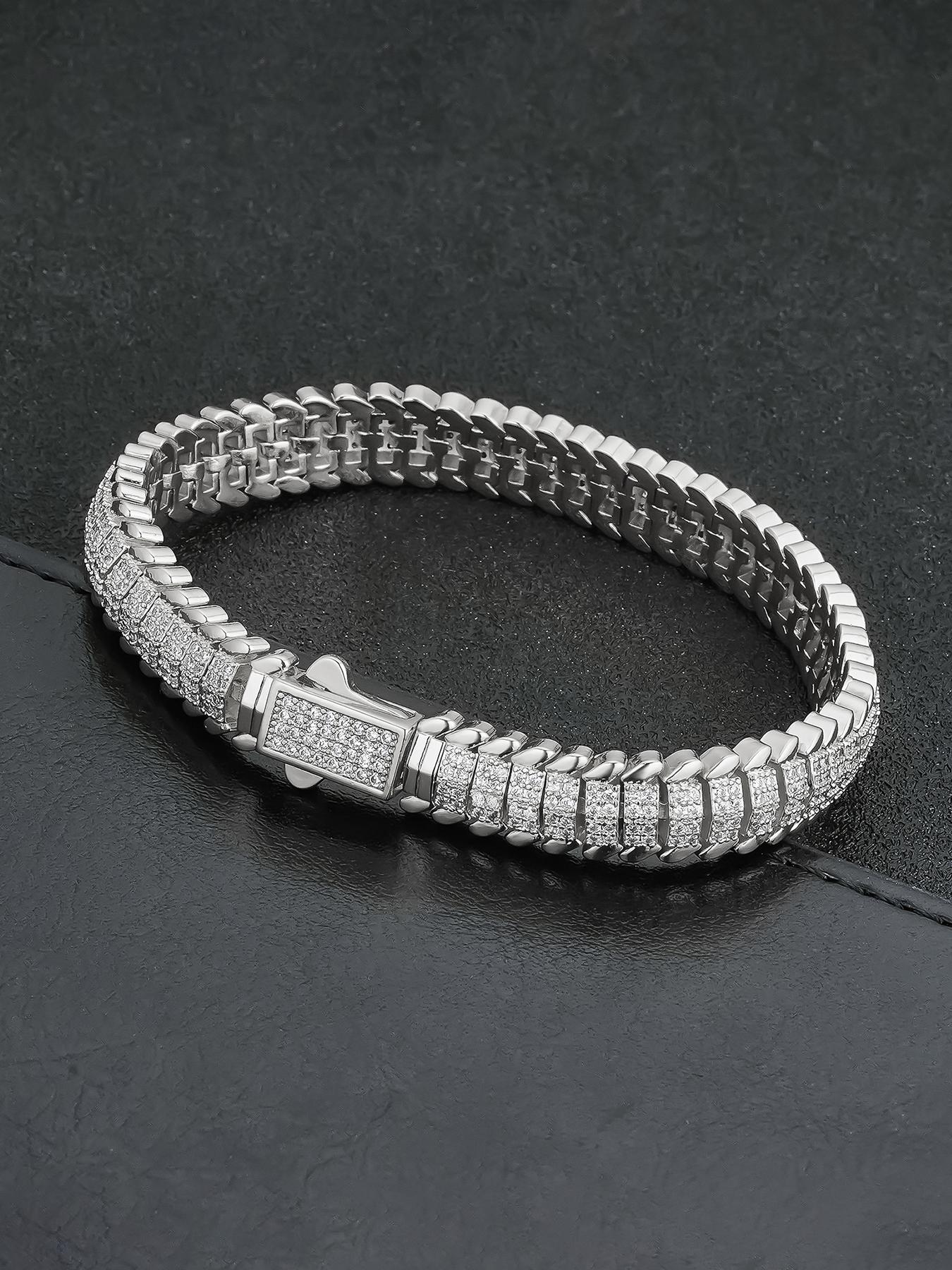 ICED CHICS 9mm Unisex's Cool Fashionable Snake Bone Polygonal Hip-hop High Quality Bracelet, Luxurious Sparkling Synthetic Gemstones Bracelet for All Occasions