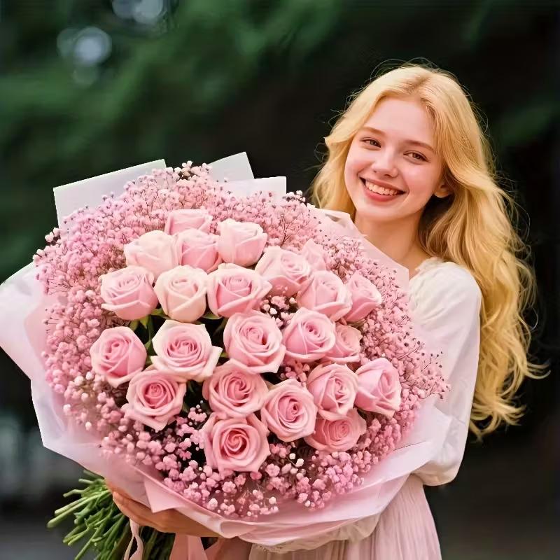 Rose, calla lily, tulip, popular artificial flowers, mixed with baby's breath, suitable for gifting