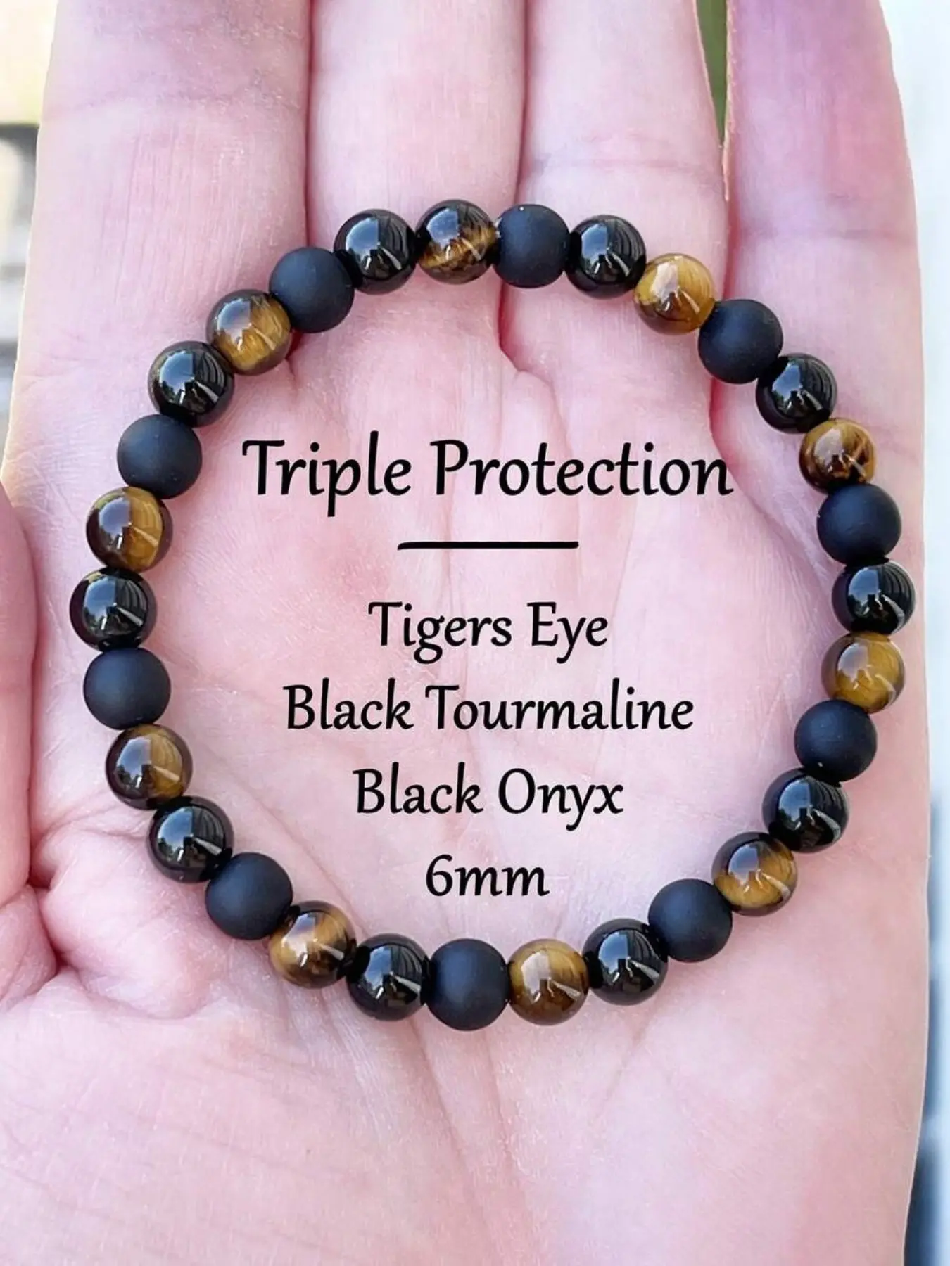6mm Triple Protection Bracelet, Lapis Lazuli & Black Tourmaline Beads Power Bracelet, Confidence, Absorb Negative Energy, Protective Meditation Jewelry, Gifts For Women Men, Stone Bracelets