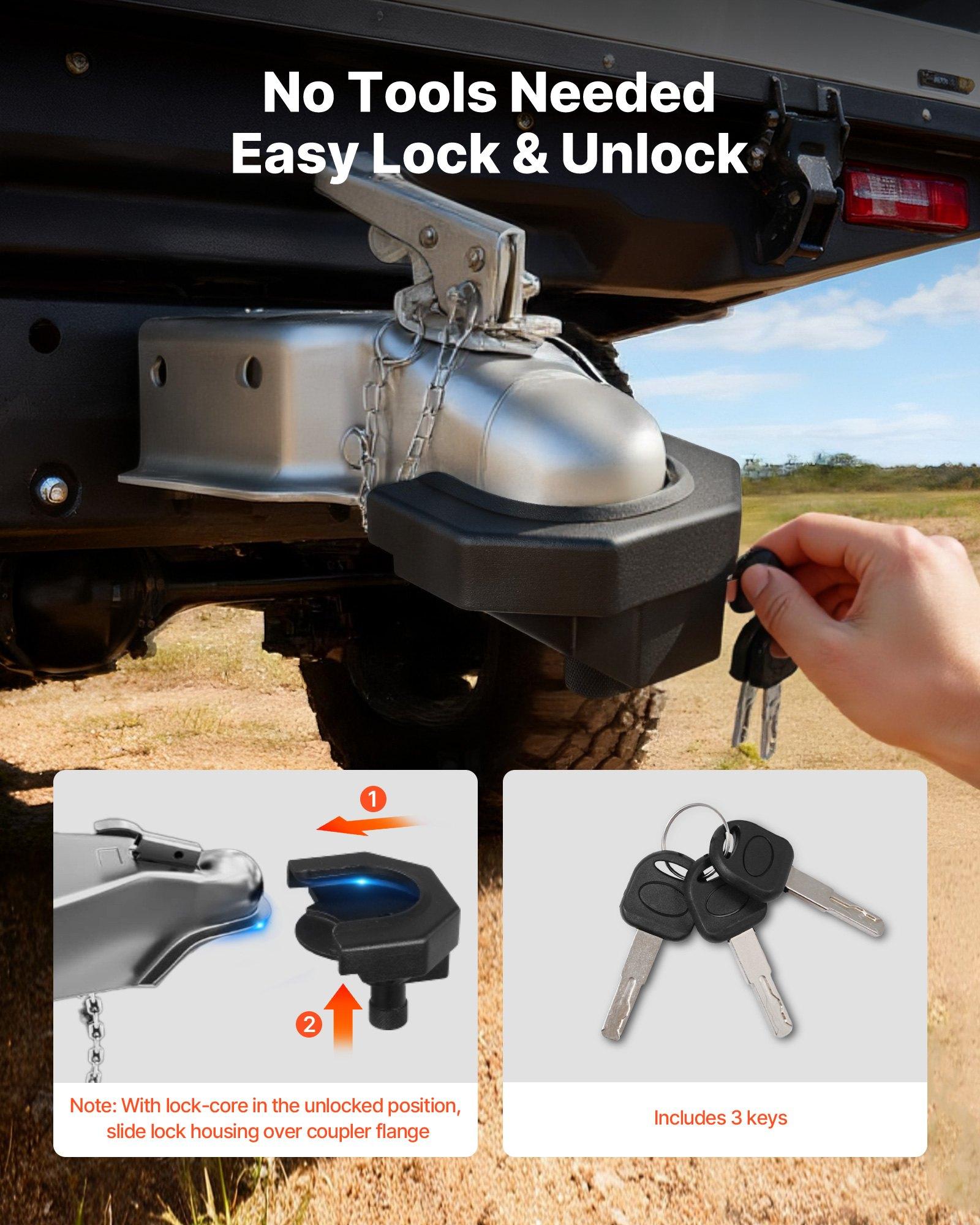 VEVOR Trailer Hitch Lock Kit, Compatible with 2-5/16 in Couplers, Heavy-Duty Anti-Theft Trailer Ball Lock with 3 Keys & Padlock, Prying-Resistant & Impact-Resistant, Fits for RVs, Boats, Trailers