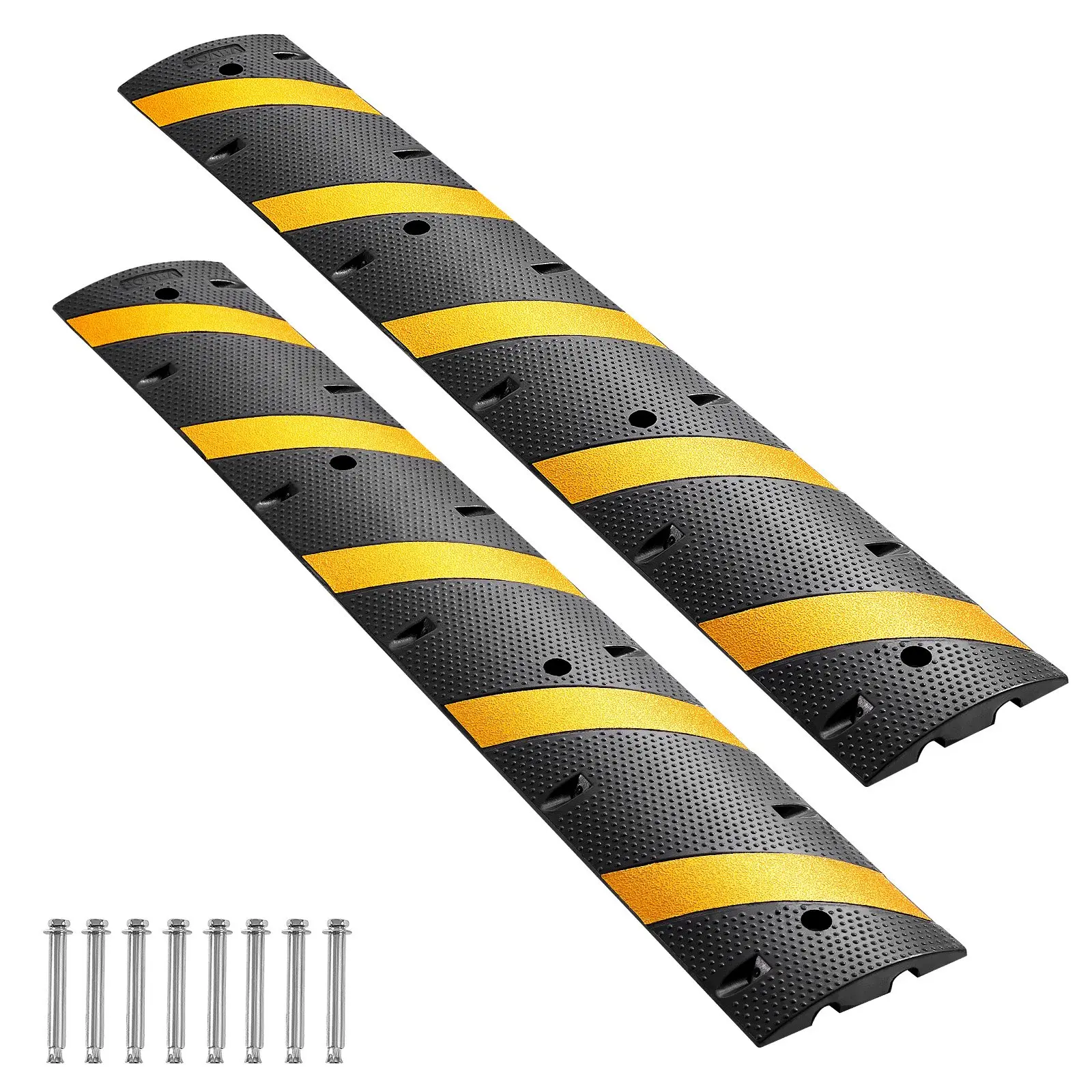 【Summerfinds】VEVOR 6FT Rubber Speed Bump, 2 Pack, 2 Channel Heavy Duty Traffic Speed Hump, 22000 lbs/Axle Load Capacity, 72 in Cable Protector Ramp with Expansion Screws, for Asphalt Concrete Gravel Driveway Road