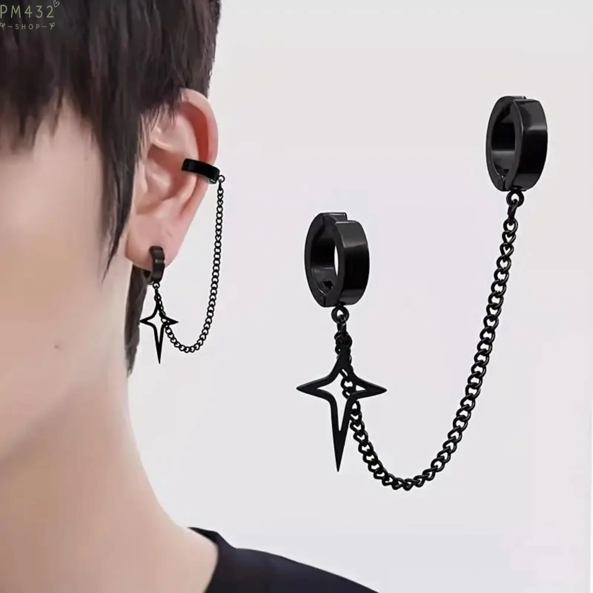 Men's Lightweight Magnetic Stainless Steel No-Piercing Punk Grunge Dangle Earrings, Male Fashion Jewelry Accessories for Daily Wear, Party Occasions, Dangling Chain