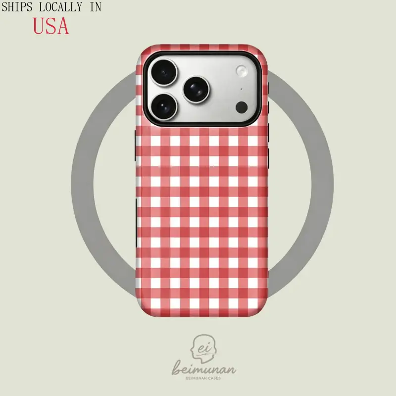 [MagSafe Case]Red and white checkered pattern, durable 2-in-1 protective case, MagSafe compatible, suitable for iPhone 17/16/15/14/13/12/11 Pro Max/Plus/Pro, simple and stylish phone case, perfect birthday gift.