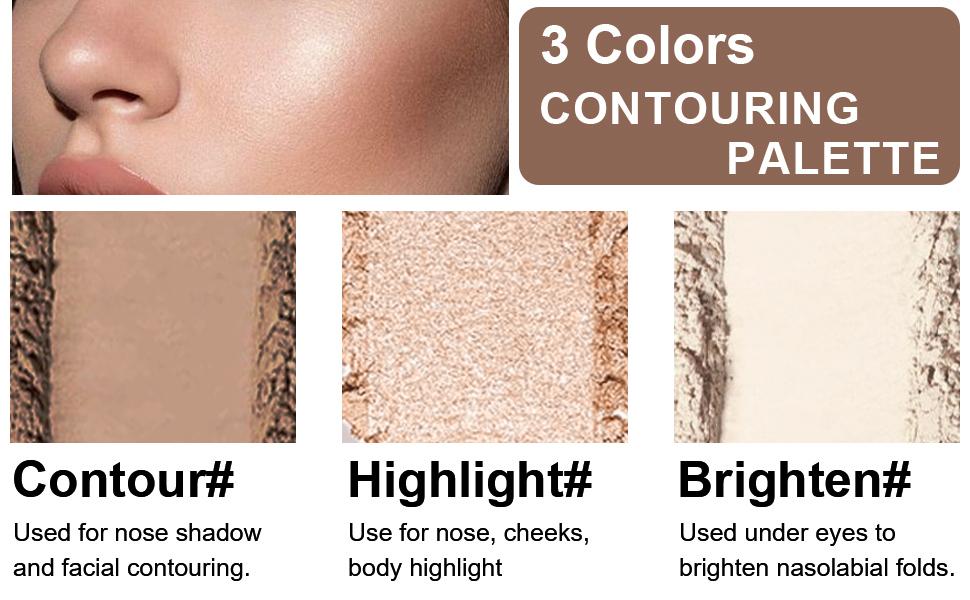 3 IN 1 Brown Nude Face Highlight Bronzer Powder Palette for Face Cheeks Contour Brightening, Buildable Matte Coverage Natural Makeup,Ultra Sculpt Nose Shadow Eyeshadow Primer 01#