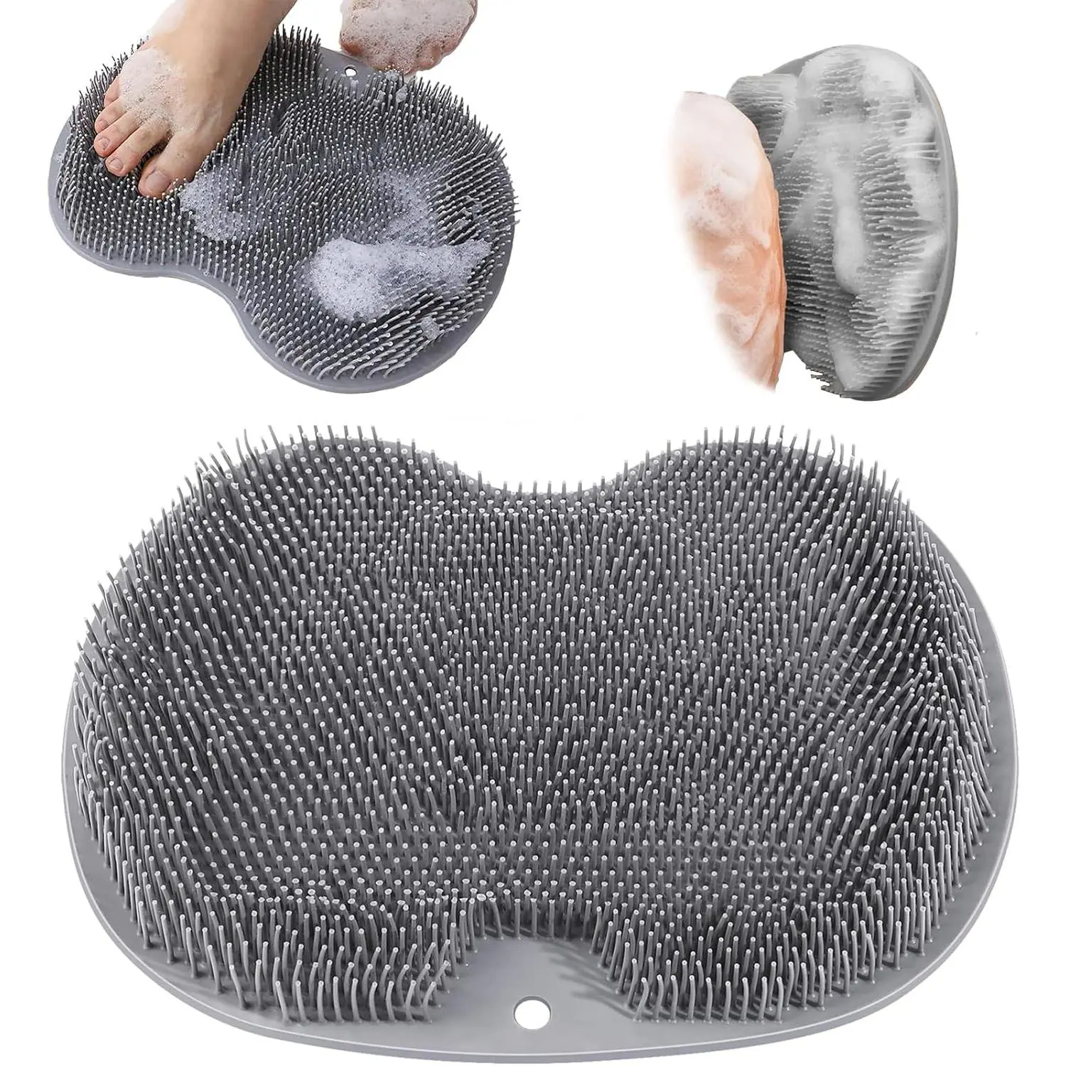 Shower Foot Scrubber Mat with Back Washer - Wall Mounted Exfoliating Bath Pad with Strong Suction Cups for Men & Women