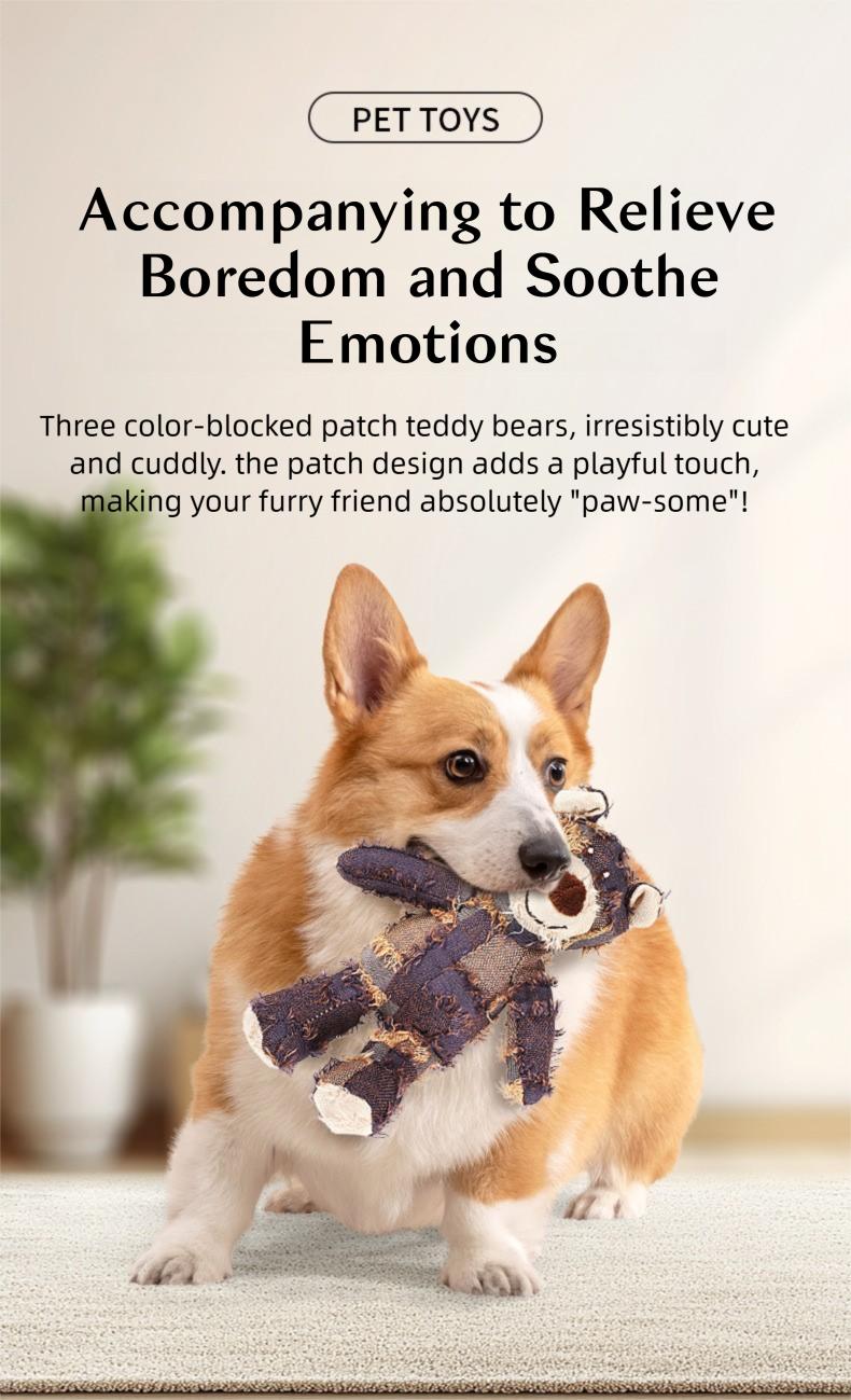 Durable Bear Dog Toy – Chew-Resistant Plush, Built-In Dental Ribs, Indestructible for Heavy Chewers (Squeaker Inside)