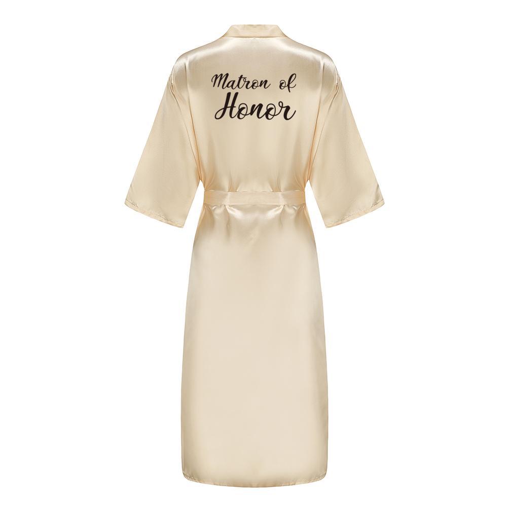 New Bridesmaid Robe With Black Letters Mother Sister of The Bride Wedding Gift Long Bathrobe Satin Kimono