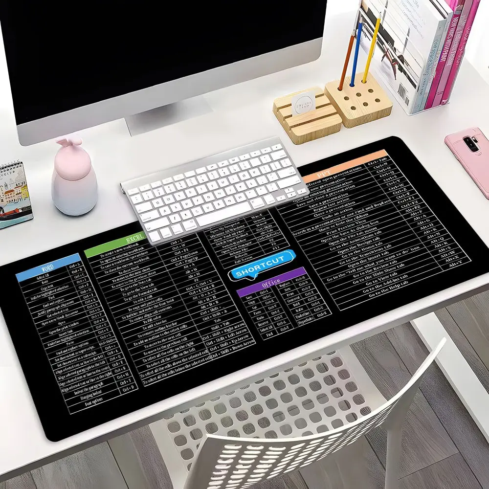 Office Suite Shortcuts Desk Mat, XXL Extended Mouse Pad with Anti-Slip Base, Word/Excel/PPT/Windows Hotkey Cheat Sheet Desk Pad for Work, Quick Reference Pad for Office Workers