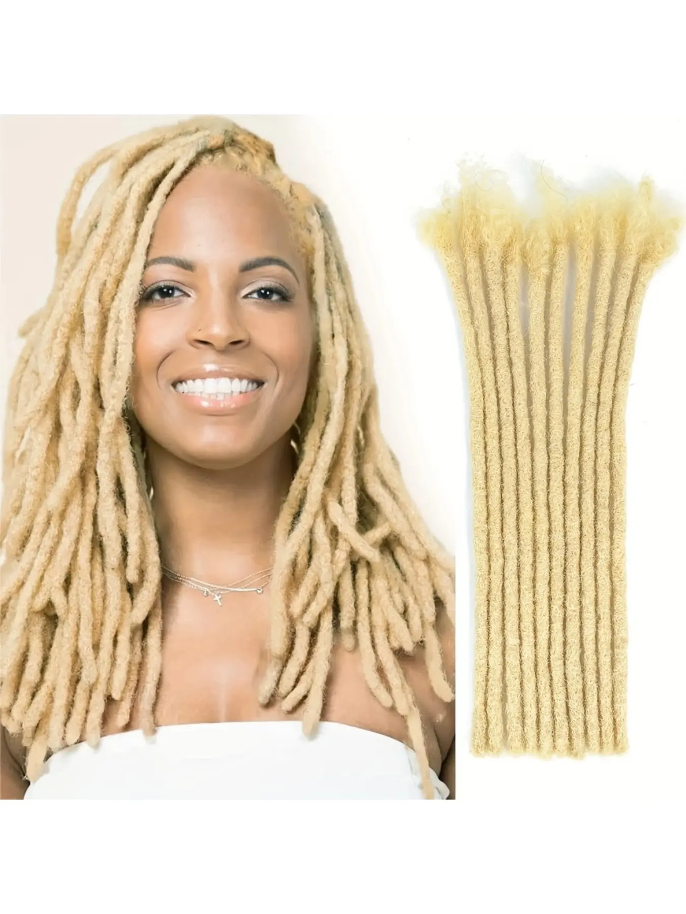 Blonde Human Hair Dreadlock Extensions 613 Color 6–16 Inch 0.6cm Handmade Locs 10/30/60 Strands Soft Natural Dreads Easy Install Full Head Extensions