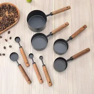 ultifunctional Stainless Steel Measuring Cup Set, Ergonomic Wooden Handle, Stackable, Dishwasher Safe, Ideal for Cooking and BakingM