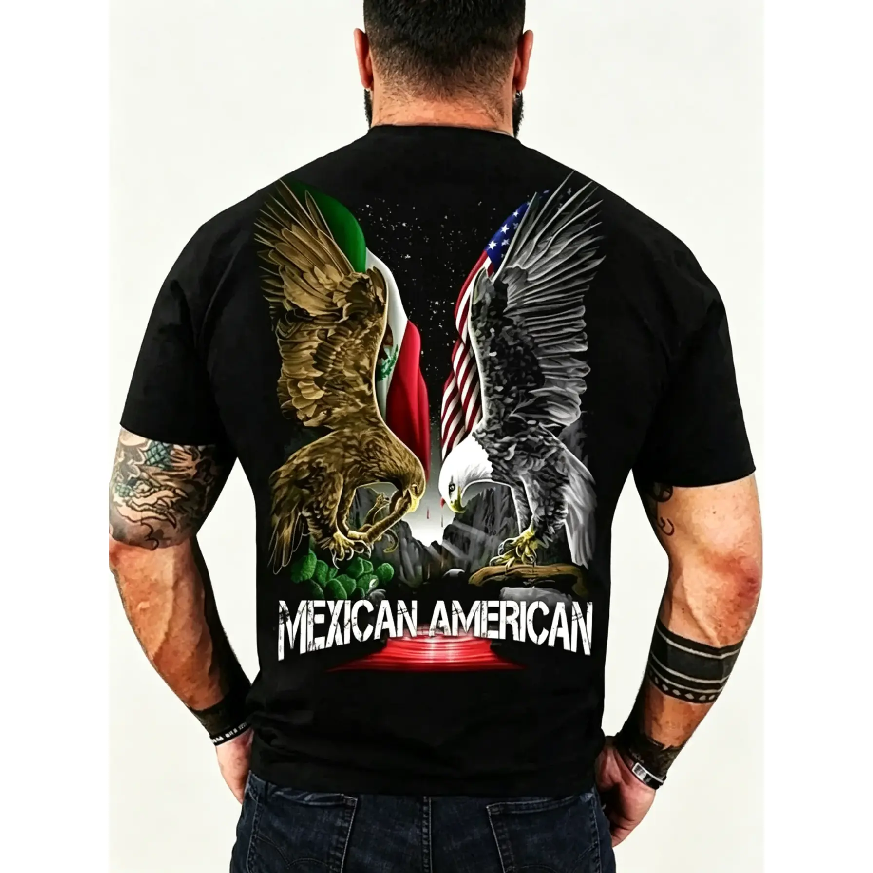 Mexican American Eagles Short-Sleeve Round-Neck Streetwear T-Shirt - Sports Top, Wardrobe Staple, All-Season, Soft Touch, Favorite-Like Feel, Shortsleeve, Tshirt, Cotton Twill, Eagle Graphic