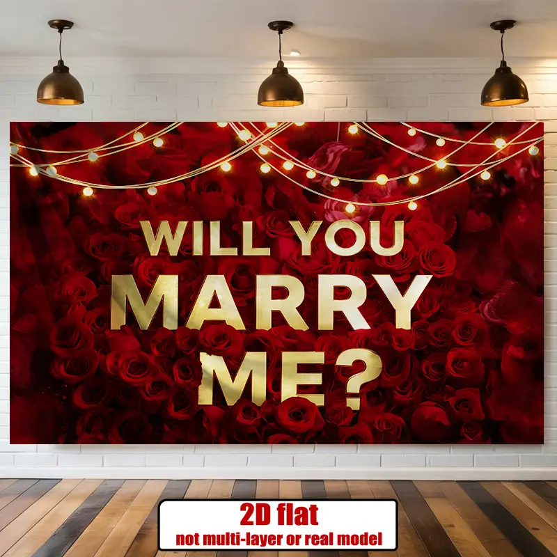 "Marry Me" Polyester Proposal Banner - 2D Flat Design, Single-Piece Decorative Backdrop with Elegant Cursive Font, Wedding Ring Pattern for Engagement Party Wall Decor (Home & Festive Party Supplies)