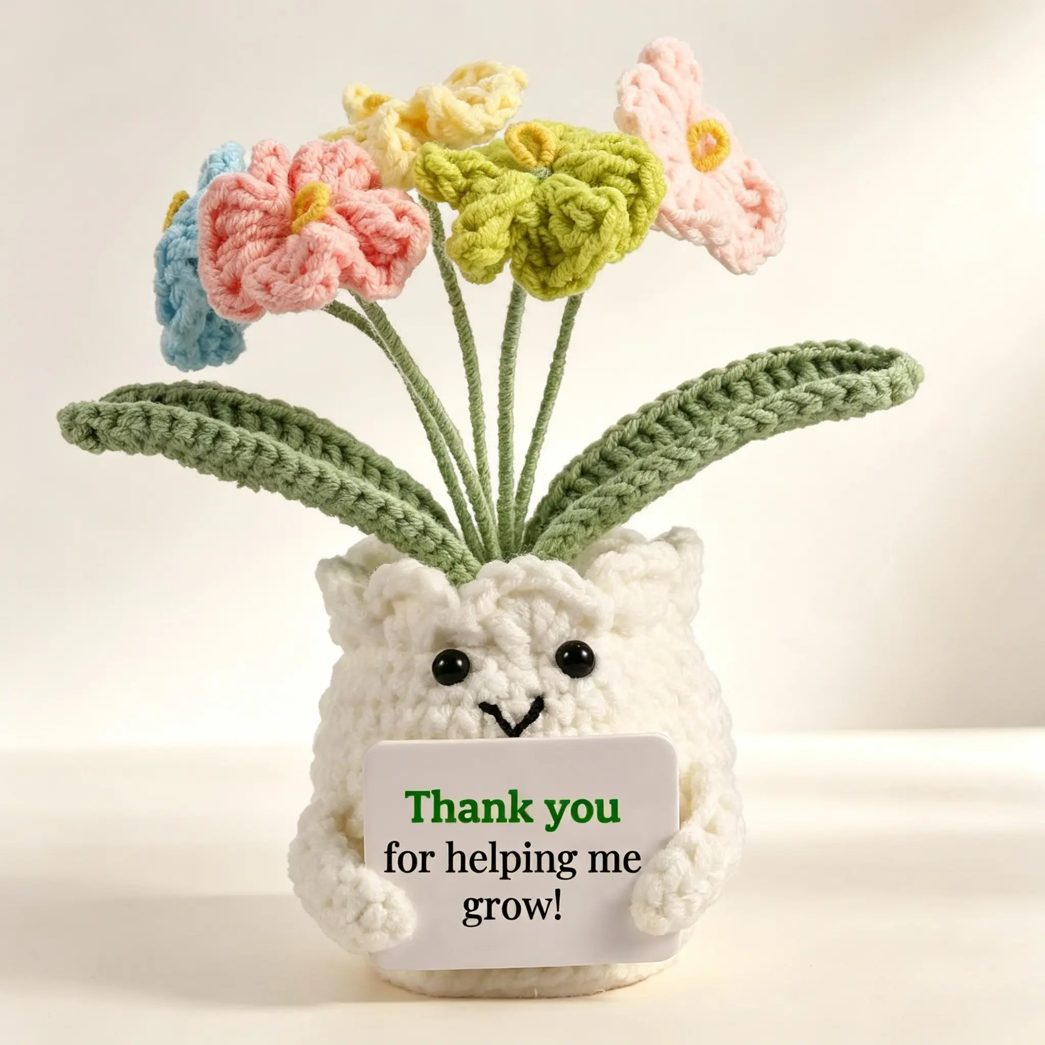 Inspiration Potted Plant Desktop Decoration, Handmade Crochet Flowers, Unique Mini Plant Gift, Encouragement Card Included