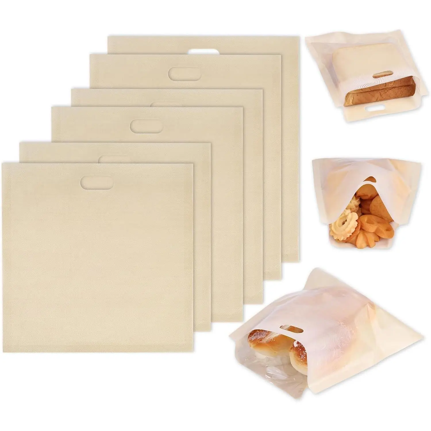 VGOODALL 6 Pack Reusable Kitchen Toaster Bags, 3 Sizes Non-Stick Heat-Resistant Varied Sets, Easy-to-Clean for Grilled Cheese Sandwiches