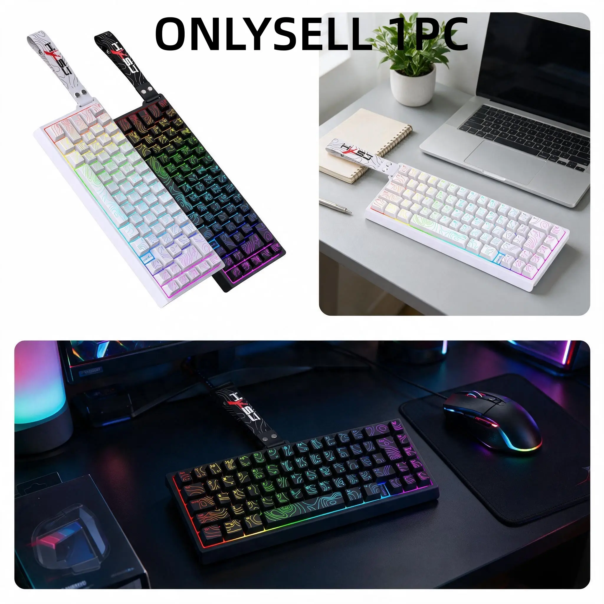 68 Keys Wired Gaming Keyboard, Compact RGB Backlit Keyboard, Low Profile Keycaps, Type-C Wired, for PC Laptop, Windows macOS Compatible