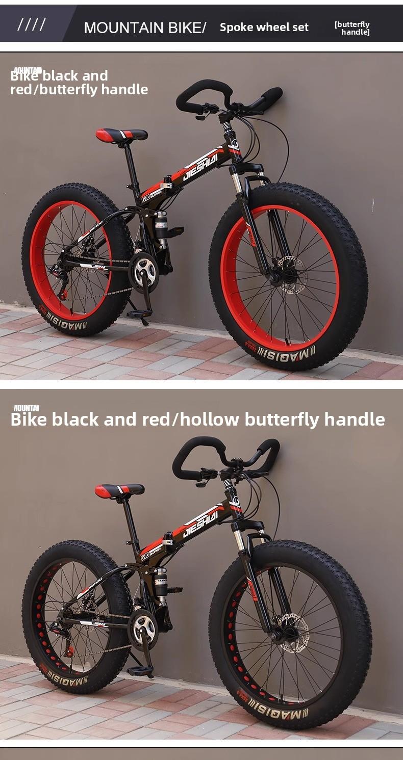 Folding Wide Tire Bicycle Large Thick Wheel Snow Bike Off-road Dual Disc Brake Shock Absorption Speed Mountain Bike for Men and Women Students