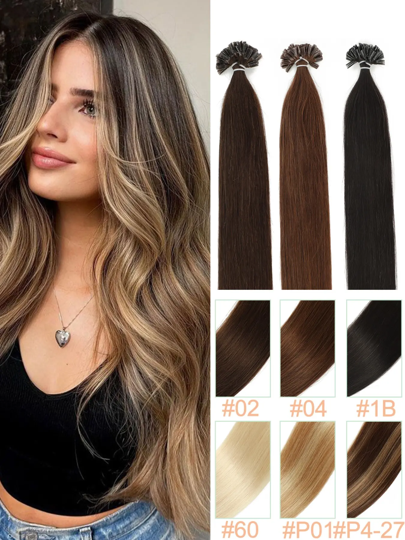 U-Shape Straight Hair Extensions, Natural Color, Designed for Fine Soft Hair, Invisible Straight Hair, Heat Fusion, Durable, Volume Boost, Elegant, Party & Wedding Style