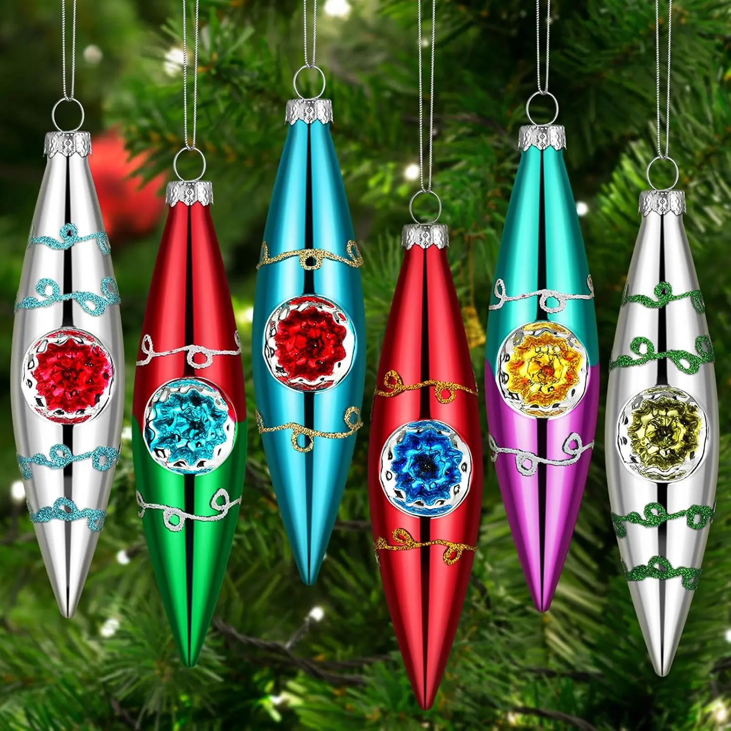 6 count  Christmas Ornaments  Glass Reflector Decor |  Christmas Ornaments, Mini Retro Christmas Decor, Holiday Parties, Xmas Trees, Fireplaces, Mantels, Doors, Windows