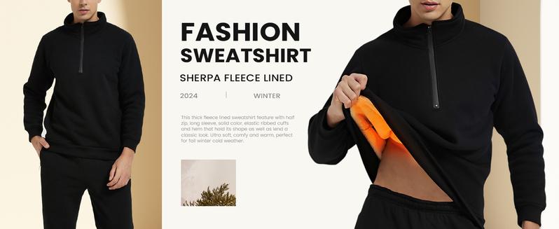 Gihuo Men's Quarter Zipper Fleece Sherpa Lined Sweatshirt Winter Warm Thick Fashion Pullover Tops Loungewear Gifts Long Sleeve Streetwear Machine Washable Beige Hoodie