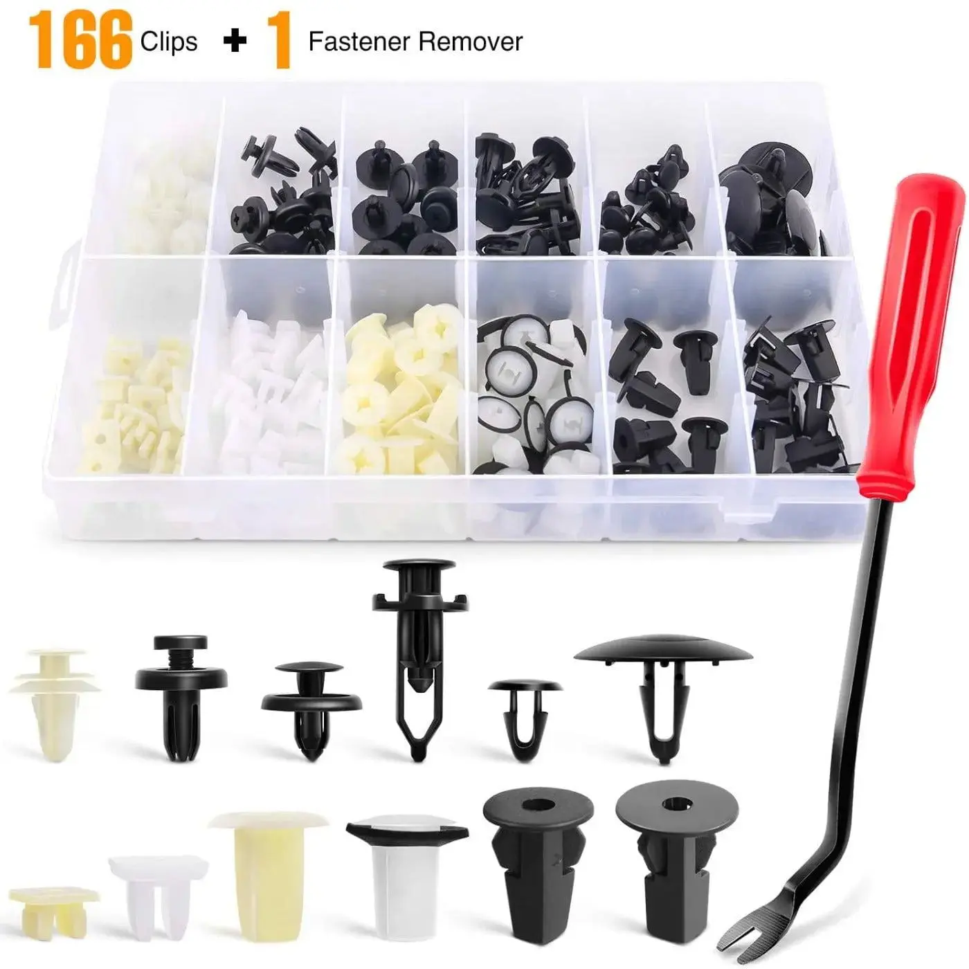Nilight Automotive Car Accessory Replacement Nylon Panel Removal Kit, 166pcs Bumper Retainer Clips & Screw Grommets, 1pc Fastener Remover Tool, 0.196in (5mm) Hole Size for GM, Toyota Door Panels
