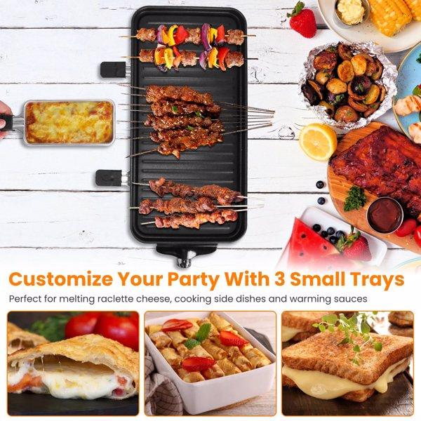 1500W Electric Indoor Grill 2-in-1 BBQ with Grill Net Removable Plate 5 Temp Control 3 Trays Dishwasher Safe for Indoor & Outdoor Parties