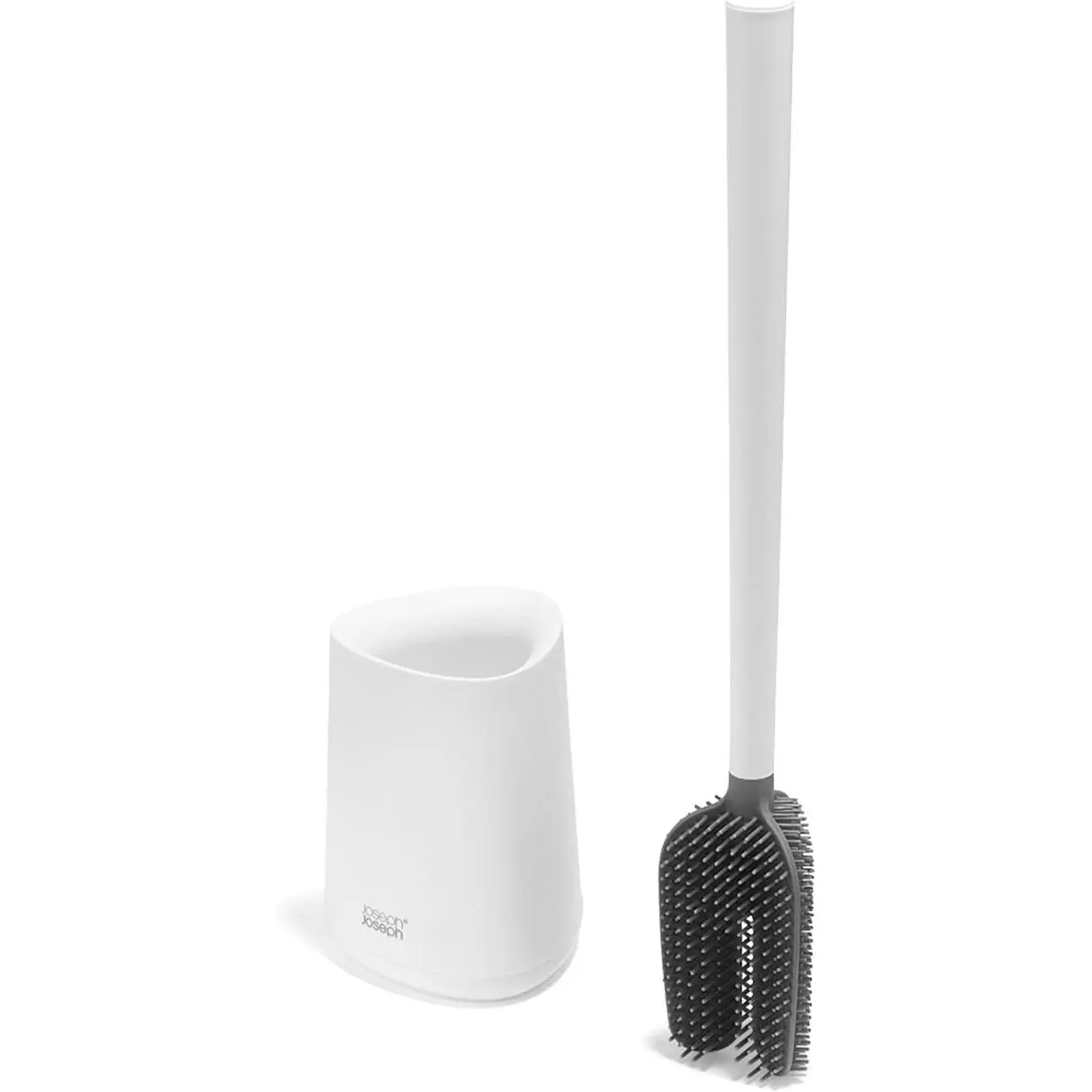 Joseph Joseph Flex 360 Lite Advanced Smart Toilet Brush & Small Storage Holder Set - Anti-Drip, Anti-Clog, Triple-Action Replaceable Bristle Cleaning Head (White)