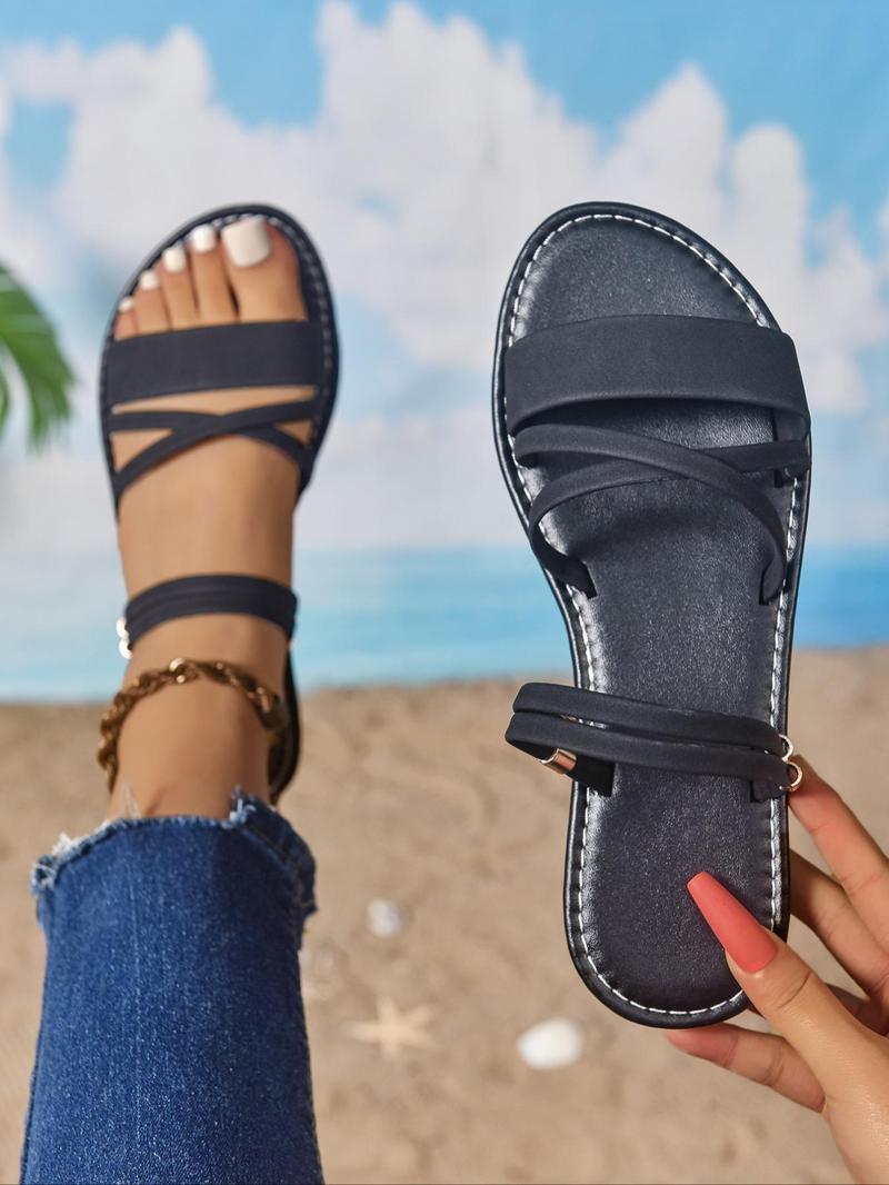 Women's Fashionable Plain Color Slides, Casual Comfortable Flat Sandals for Summer, Lightweight Breathable Shoes for Daily Wear, Footwear for Beach, Girl