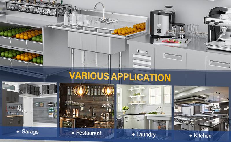 ROVSUN Commercial Sink, Stainless Steel Sink with 3 Compartment and 2 Sides Drain Rack, 20" x 54" x 43.5" Freestanding Utility Sink, Great for Restaurant Kitchen Laundry Room Garage Sunroom