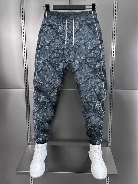 Men's Casual Jogger Pants with Forest Print, Drawstring Waistband, Perfect for Daily Wear & Leisure Activities, Workout Jogger