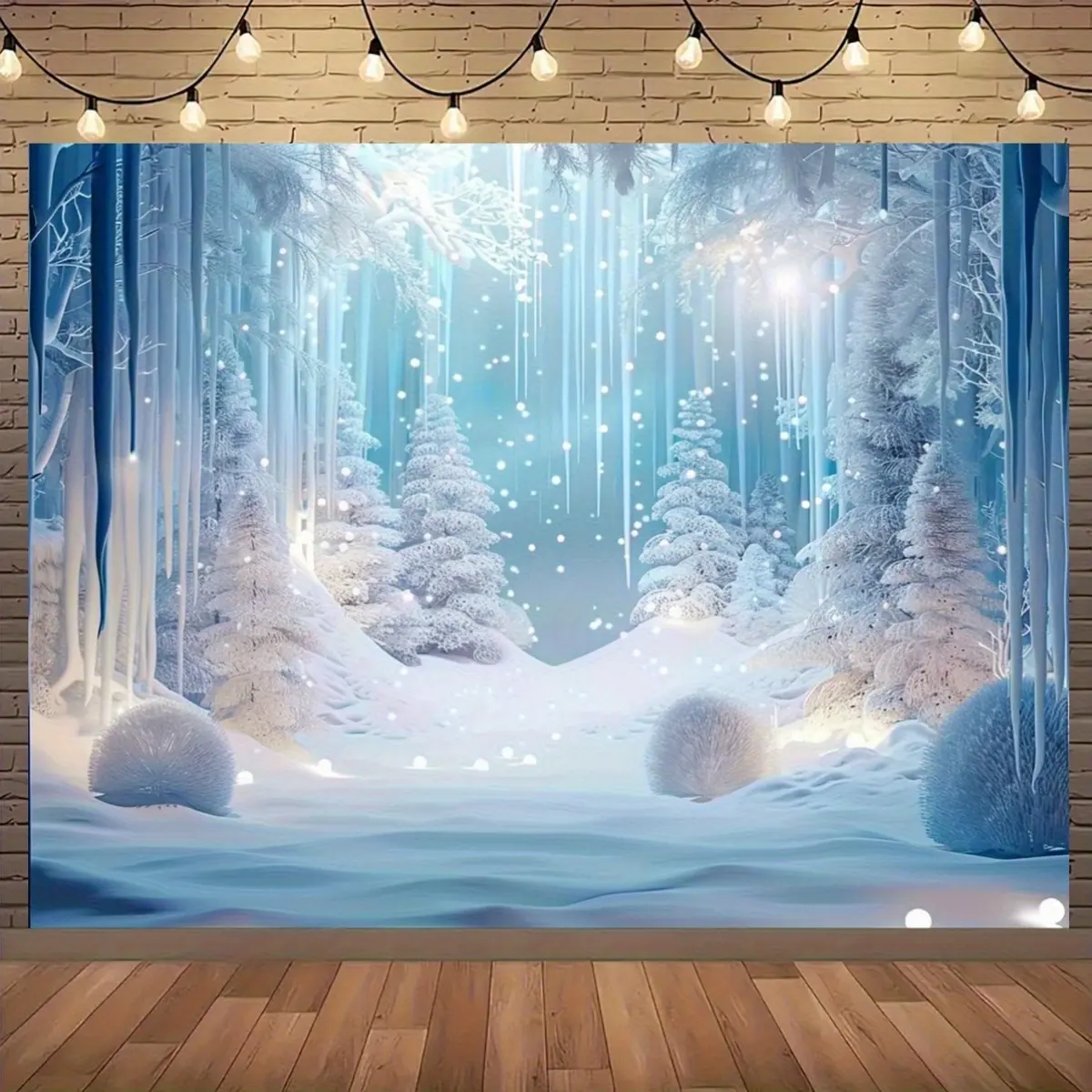 Frozen Landscape Tapestry, Lightweight Polyester Print Room Decor - Ice Snow World Winter Wonderland Holiday Event Backdrop, Indoor/Outdoor Photo Background Wall Hanging Banner, Frozen Print, Machine Wash