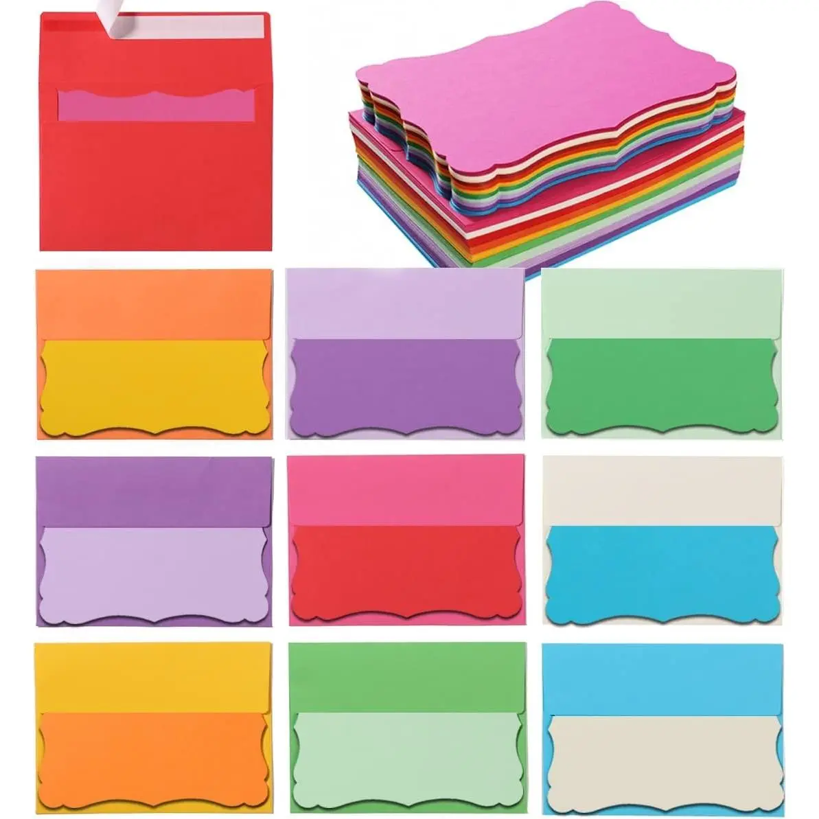 100 Pack A7 Envelopes with 5 x 7 Cards Blank, Multicolored | Self-Adhesive, Colorful Business Envelopes, Invitations Cards Envelopes