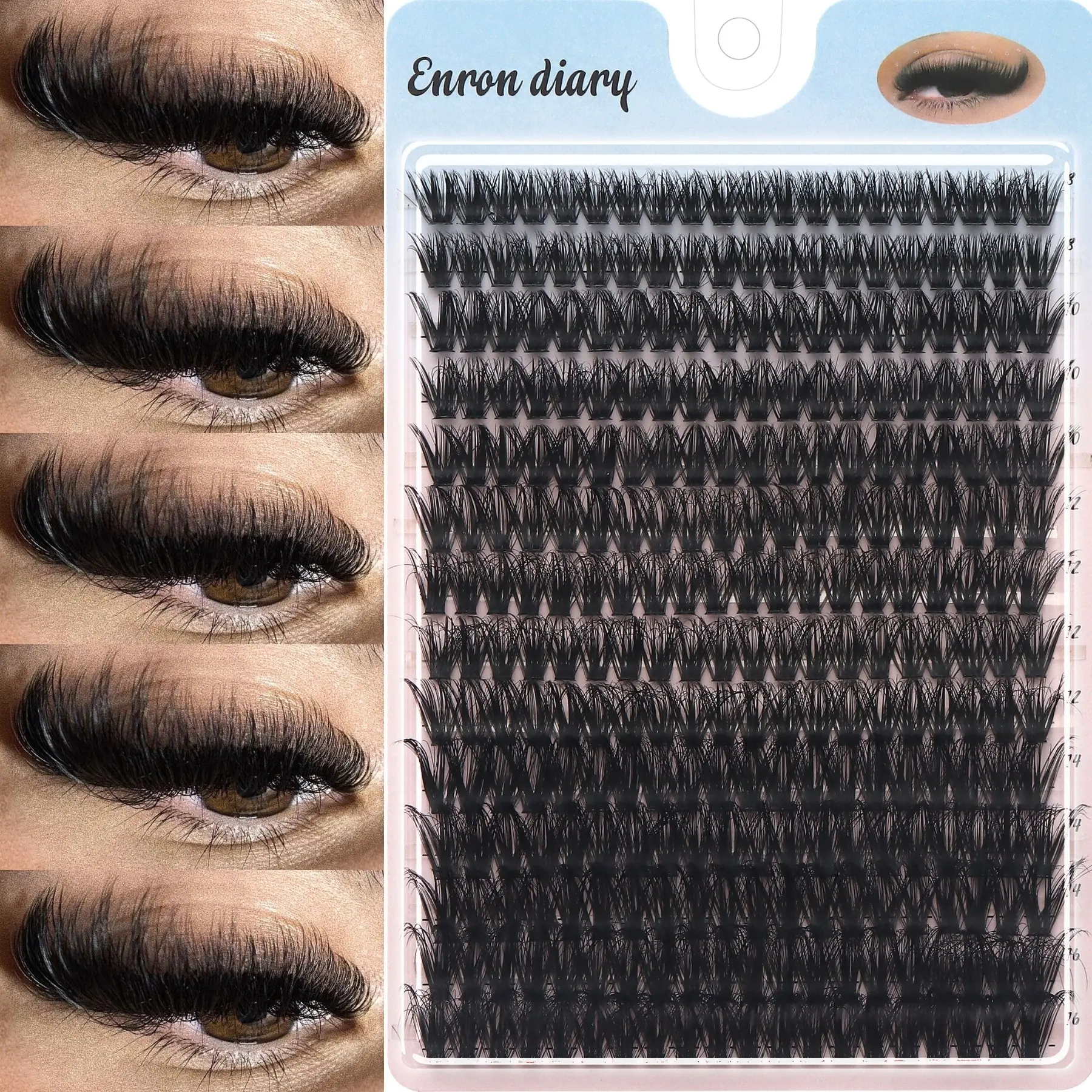 280PCS 60D Russian Fluffy Lash Clusters, D Curl 8-16mm Mixed Length Mink Cluster Lashes, Natural Dense DIY Individual Lashes, Customizable Lengths for Halloween Stage Makeup