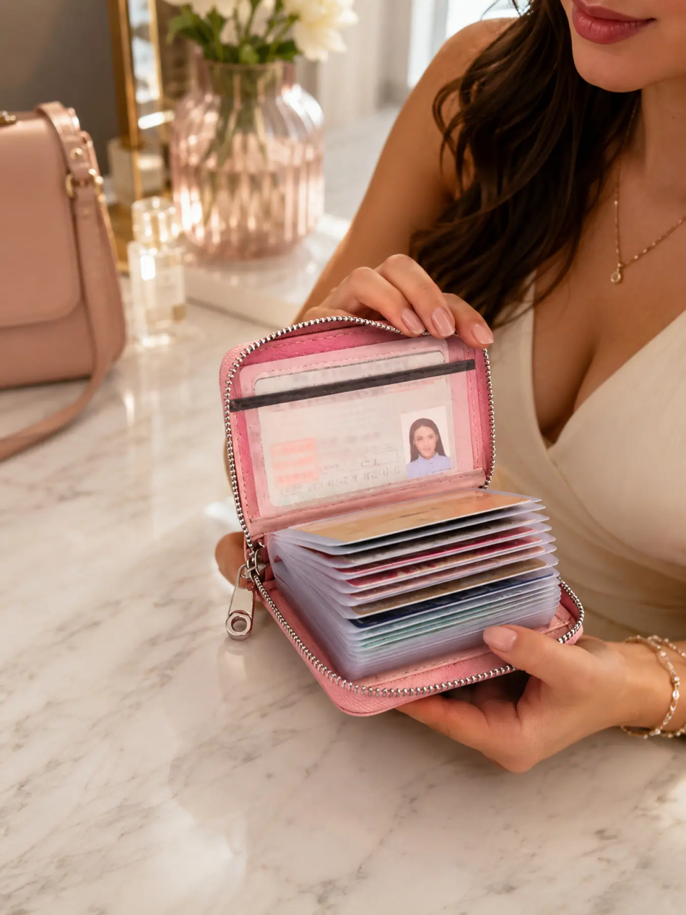 Minimalist RFID Blocking PU Leather Wallet with Large Capacity Card Storage and Secure Zipper Design, Zipper Card Holder, Credit Card Organizer for Office Travel Daily Use, Valentines Day Christmas Gift for Family Friends