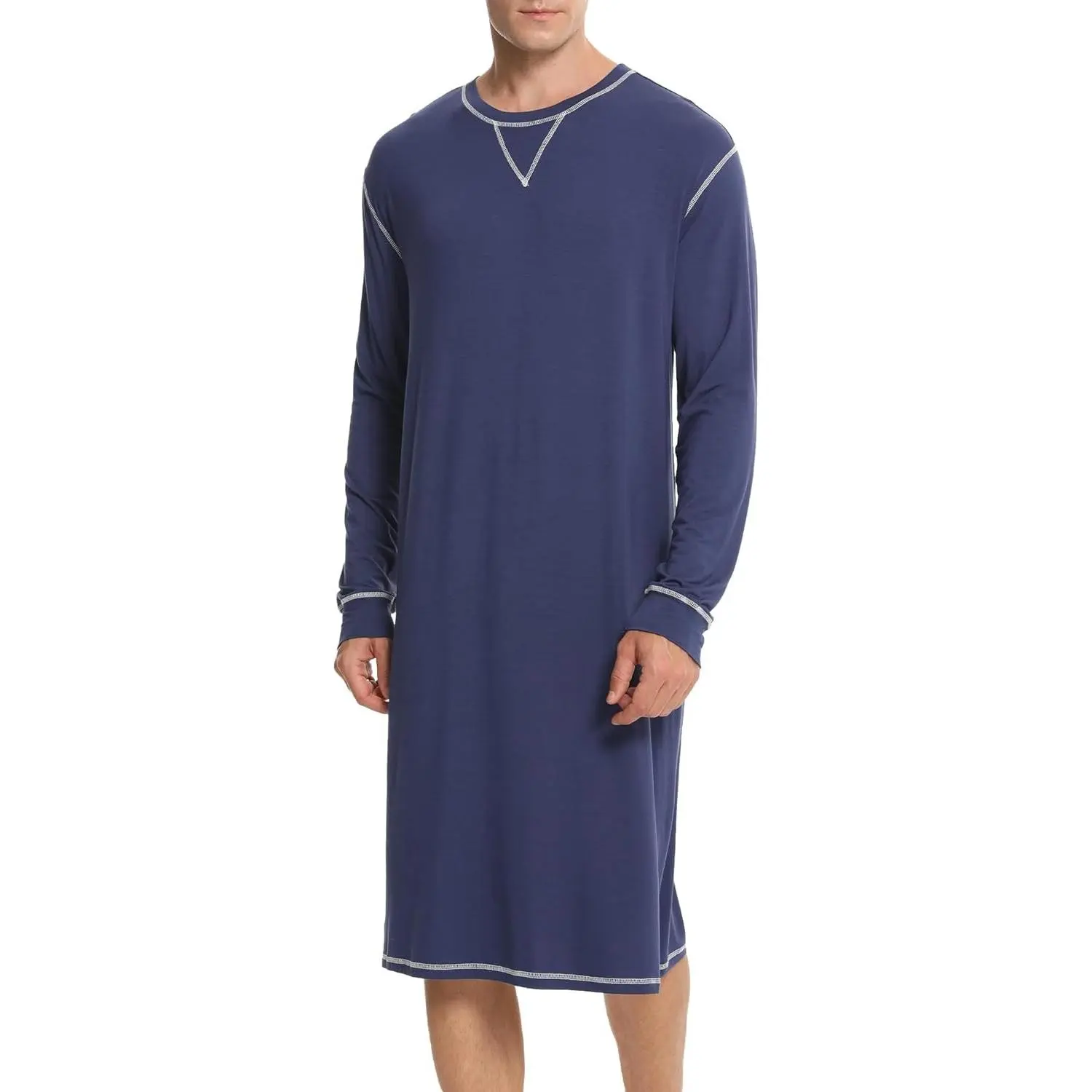 Mens Nightgown Long Sleeve Lounge, Sleep Henley Shirt Pajama Big & Tall Nightshirt Comfy Nightwear S-XXL