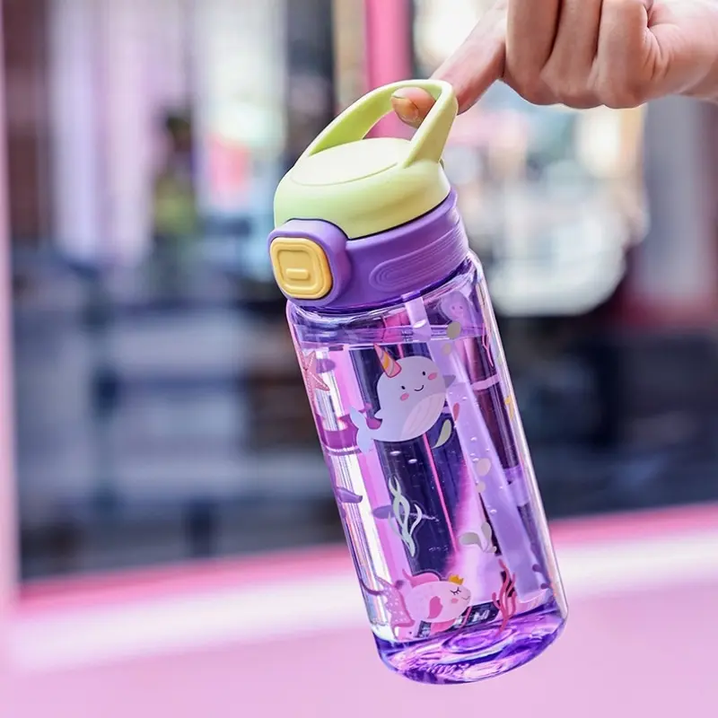Summer essential children's water cup Toddler Straw Cup | Cute cartoon pattern, one-click elastic cover, super convenient to go out, cartoon dinosaur elephant pattern, portable handle baby straw cup Toddler Cup With Straw
