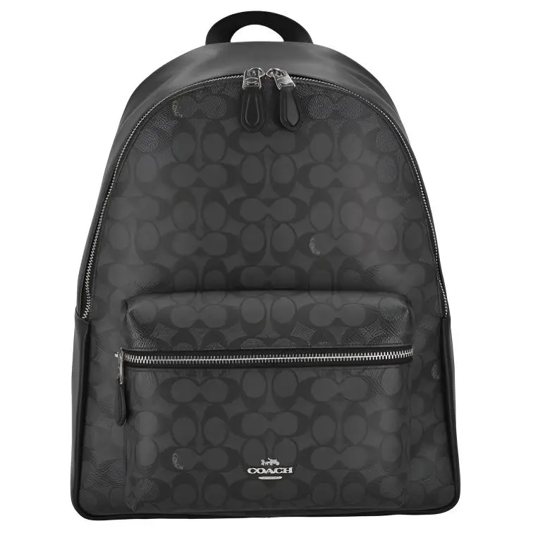 COACH Charlie 30 Monogram Print Dual-Zip Backpack – Unisex Large Size in Black