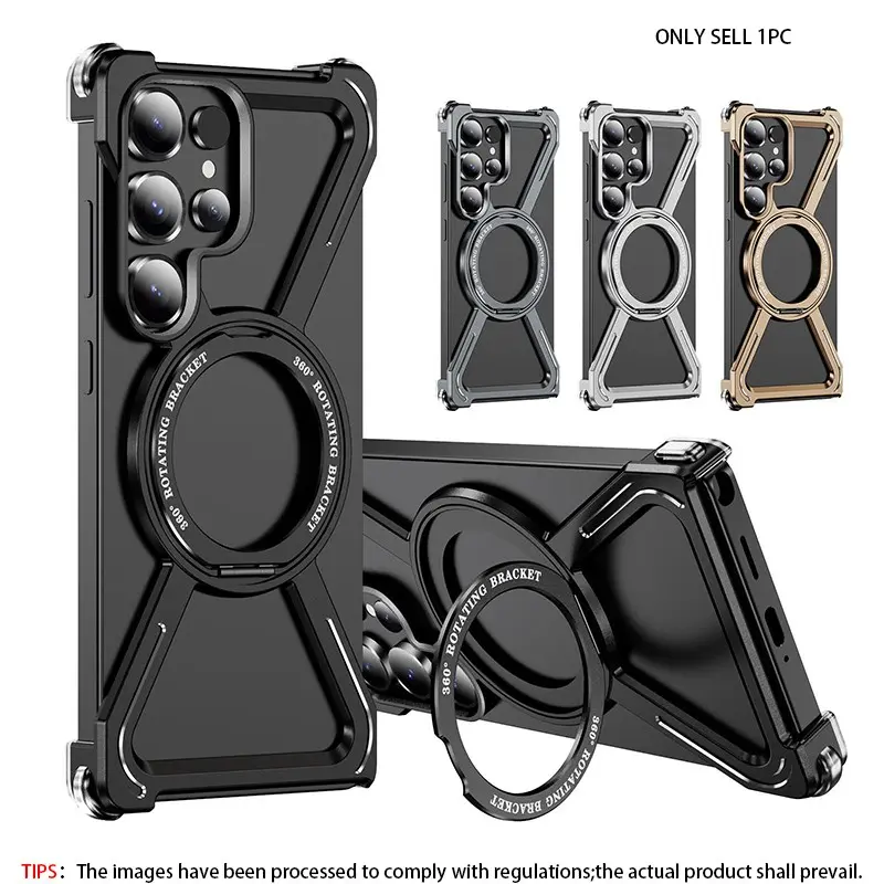 Magnetic Attraction Bracket Design Phone Case, 360-Degree Rotation Finger Ring Phone Case, Anti-drop Phone Cases for S25 Ultra S24 Ultra S23 Ultra, Cover
