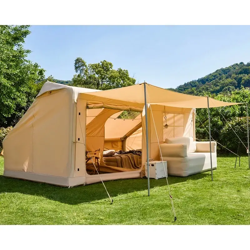 Inflatable Camping Tent for 8-10 People, Easy Setup with Air Pump, 210D Oxford Fabric Tent with Stove Jack & Ventilation Windows